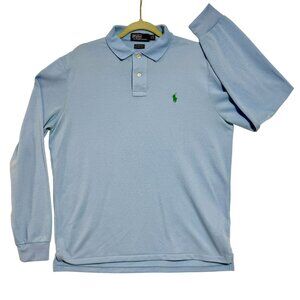 Polo Ralph Lauren Slim Fit Mesh Mens L Long Sleeve Blue Polo‎ Shirt Excellent